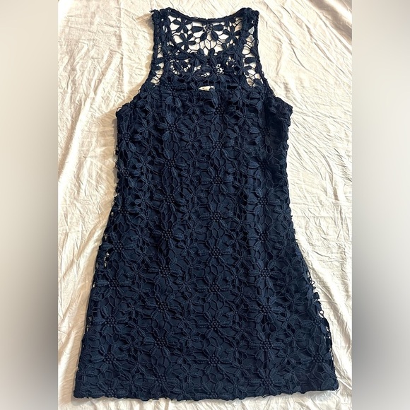 Hollister Dresses & Skirts - Hollister Dark Blue Cotton Floral Lace Dress Women’s Size Small